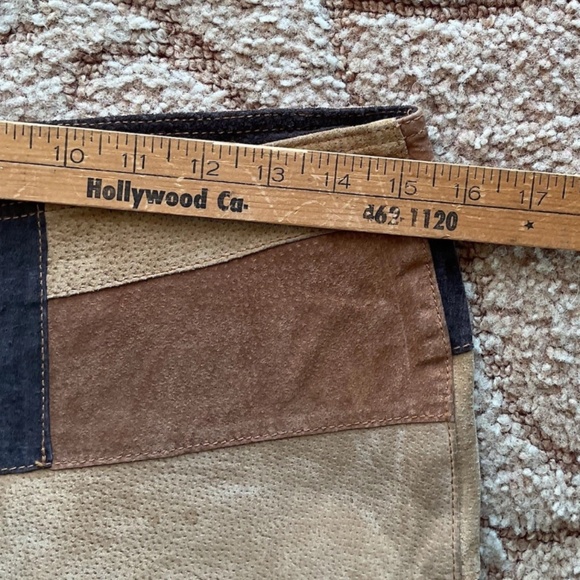 MISDEMEANOR Women's 7/8 Brown Beige Black Leather Patchwork Boho Hippie Pants - Picture 10 of 12